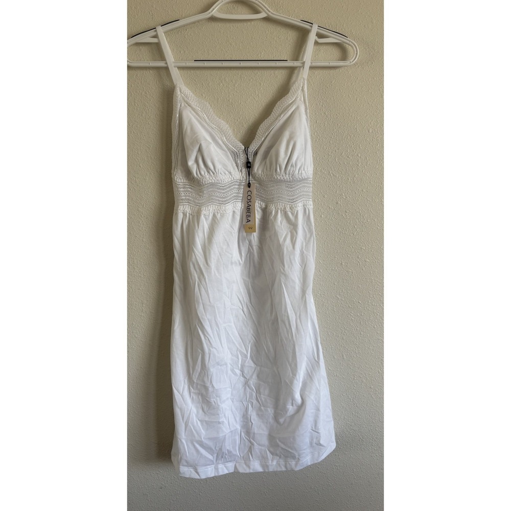 Cosabella Dolce Cotton Cup Babydoll Chemise White Lace Nightgown M